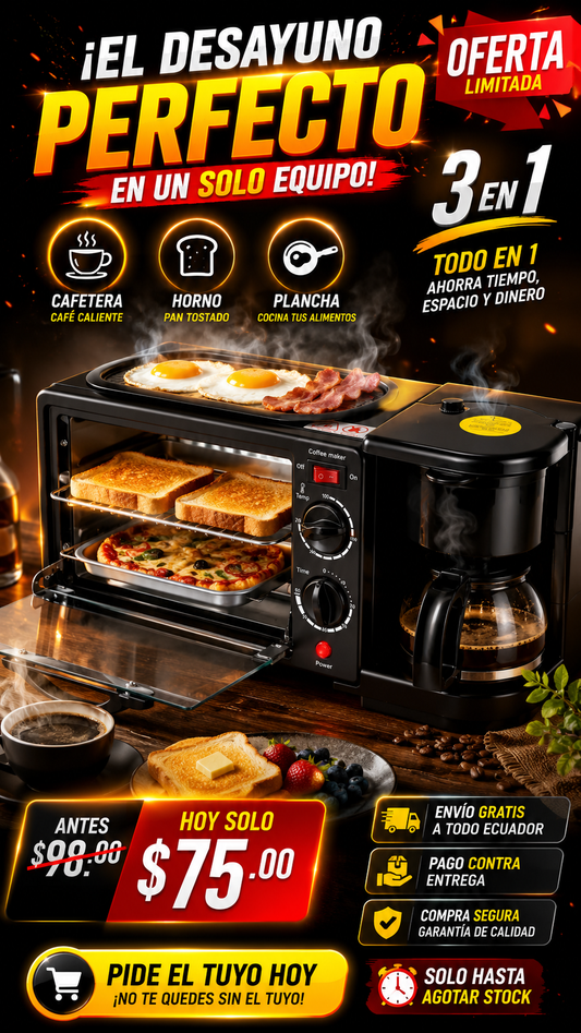 HORNO 3 en 1 PLANCHA y CAFETERA