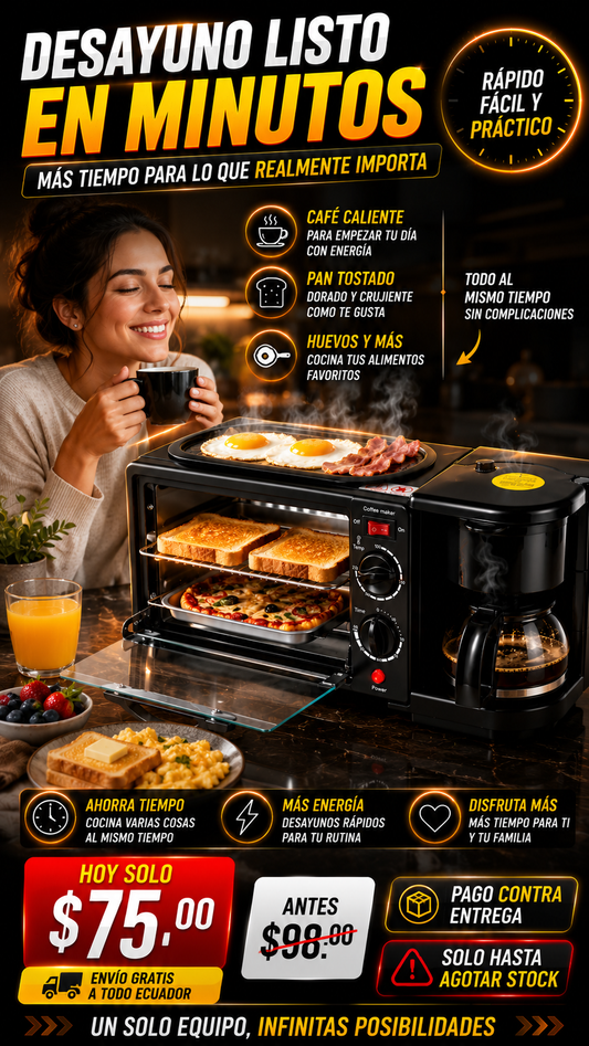HORNO, PLANCHA 3 en 1 con CAFETERA Integrada